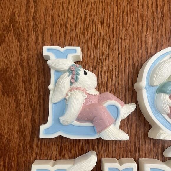 Vintage Burwood Wall Decor LOVE Bunny Rabbits Nursery Girl Boy Room Pink Blue - Picture 3 of 8
